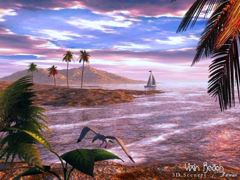 Sailboat Near Tropical Island — Purple