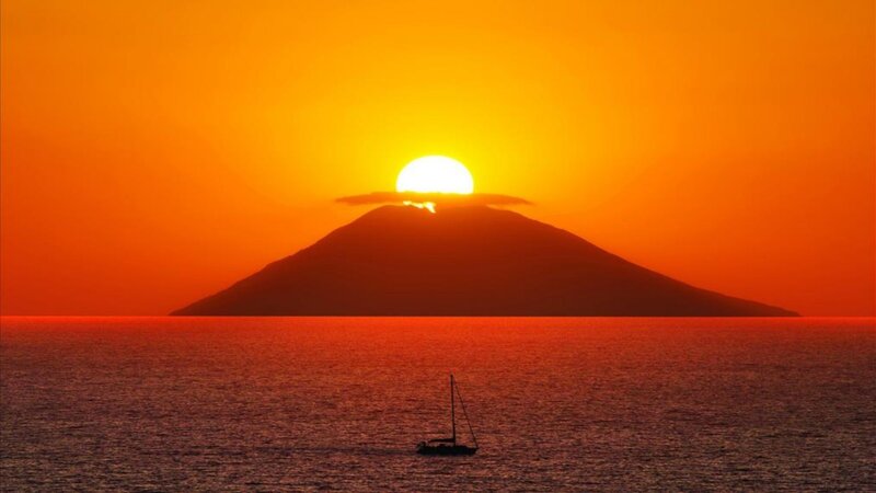 Sailboat Near Volcano — Orange