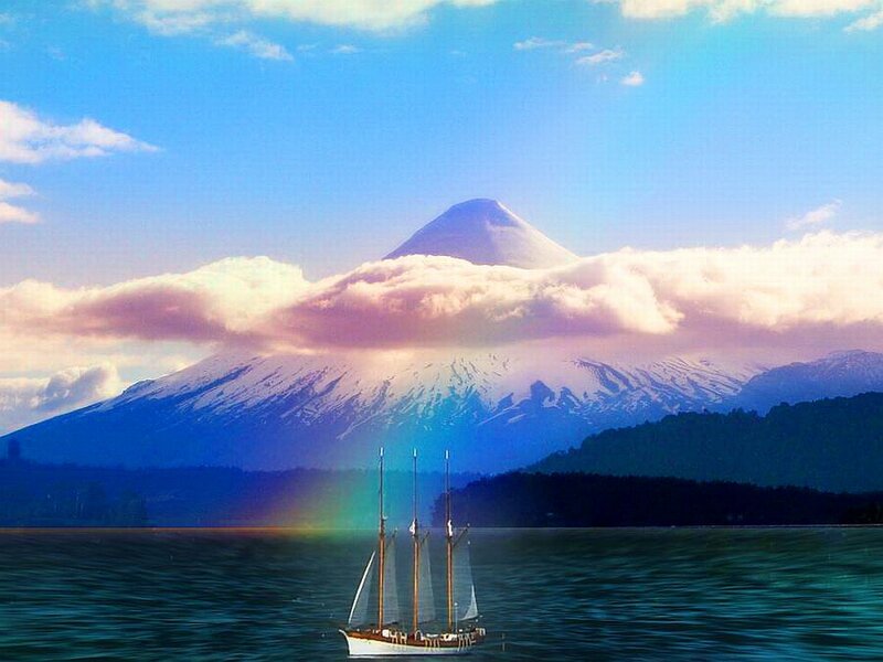 Sailboat Near Volcano