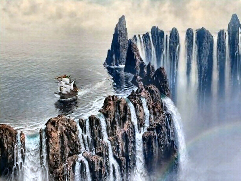 Sailboat Near Waterfalls