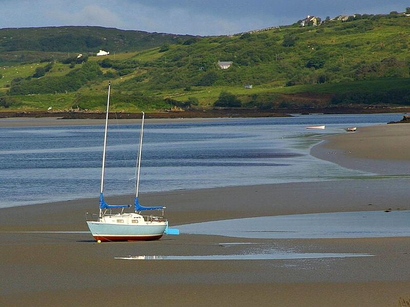Sailboat on a Beach — Blue