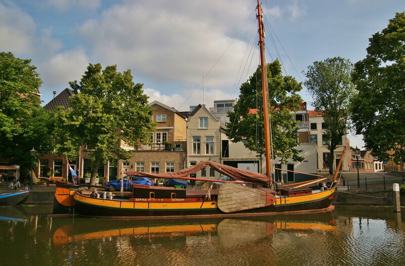 Sailboat on a canal in the Netherlands