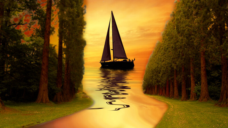 sailboat on a forest path
