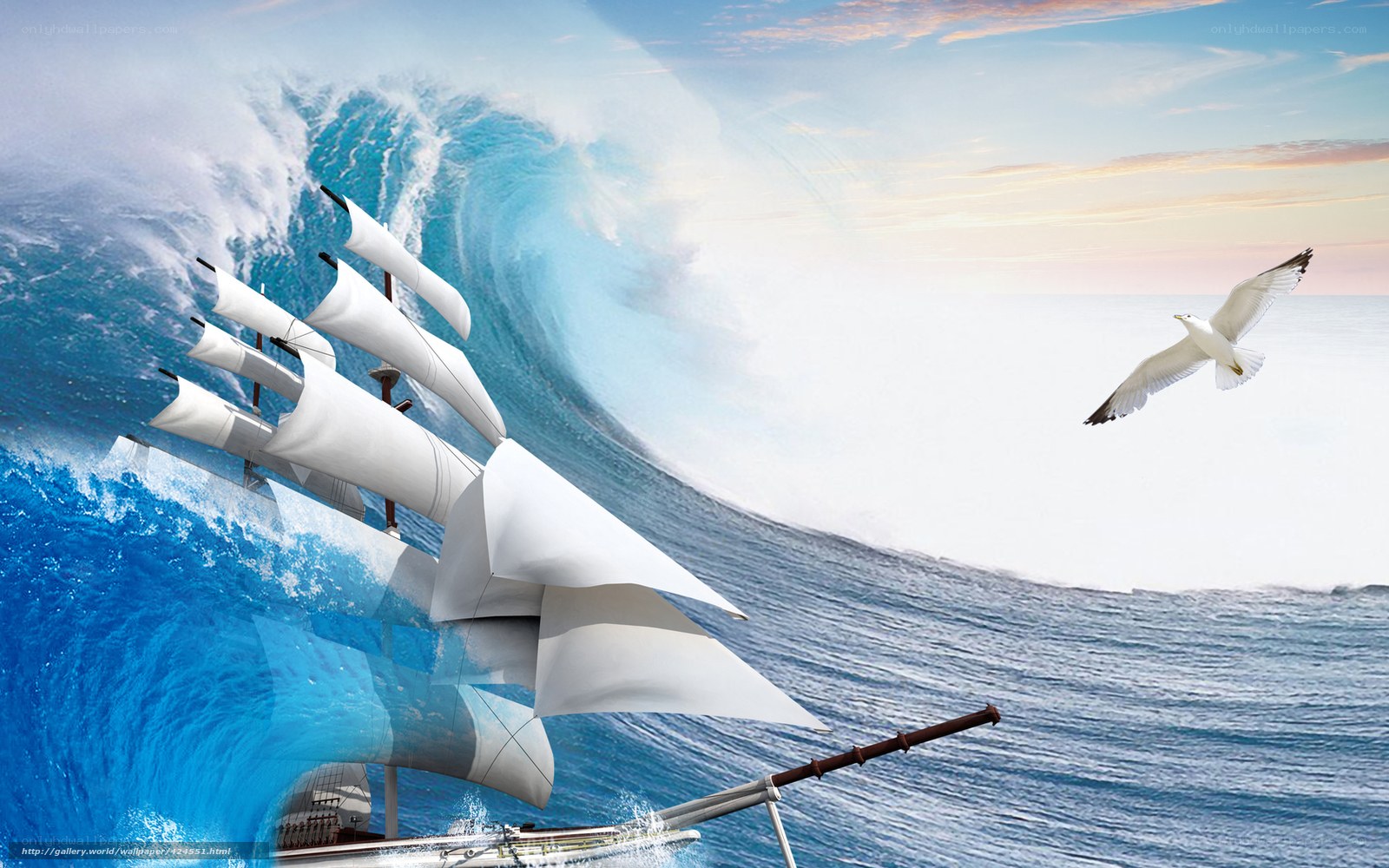 Sailboat on a giant wave