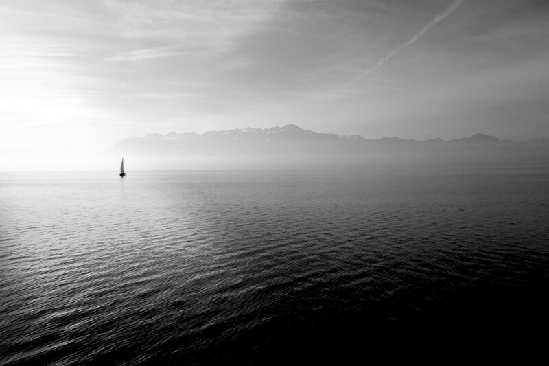 Sailboat on a Lake — Black, Serene
