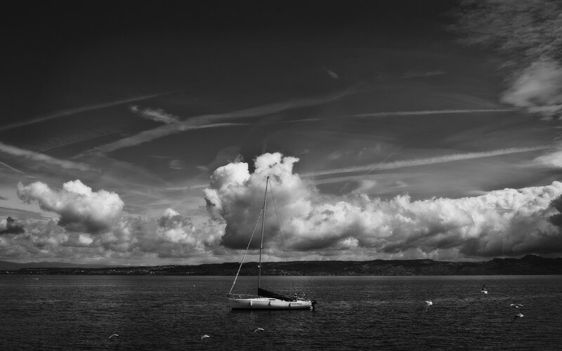 Sailboat on a Lake — Black