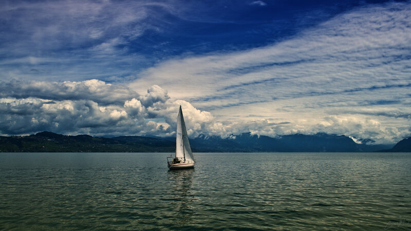 Sailboat on a Lake — Blue, Dramatic