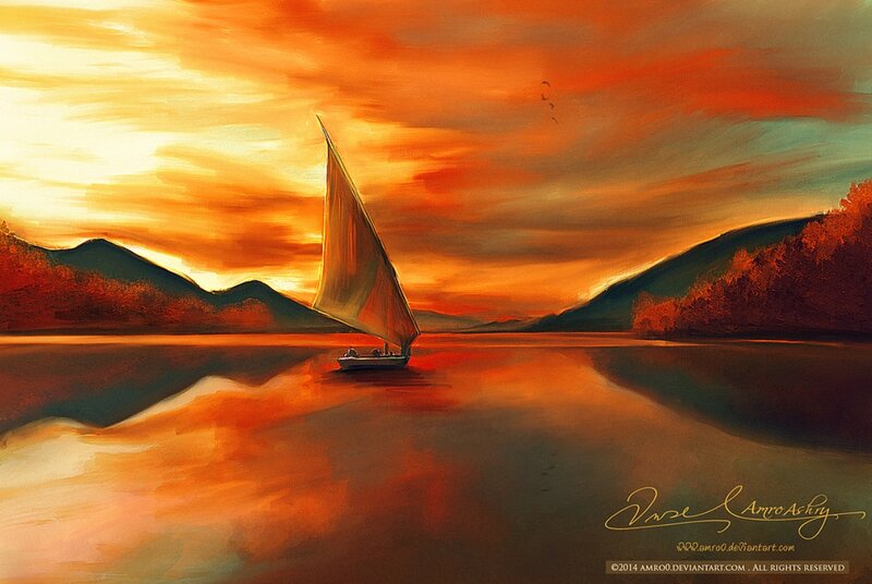 Sailboat on a Lake — Orange
