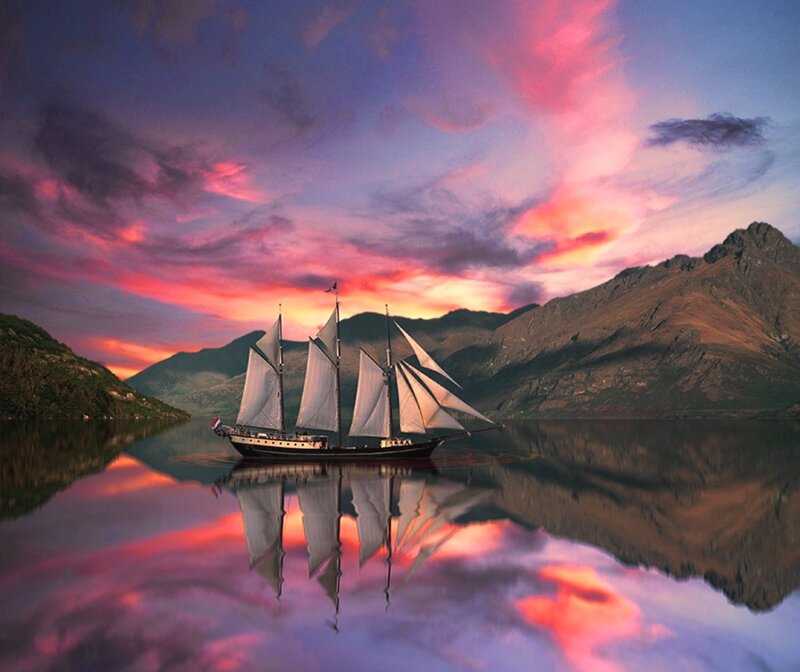 Sailboat on a Lake — Pink
