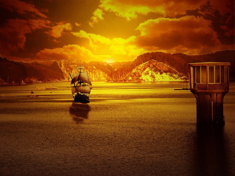 Sailboat on a Lake — Yellow, Dramatic