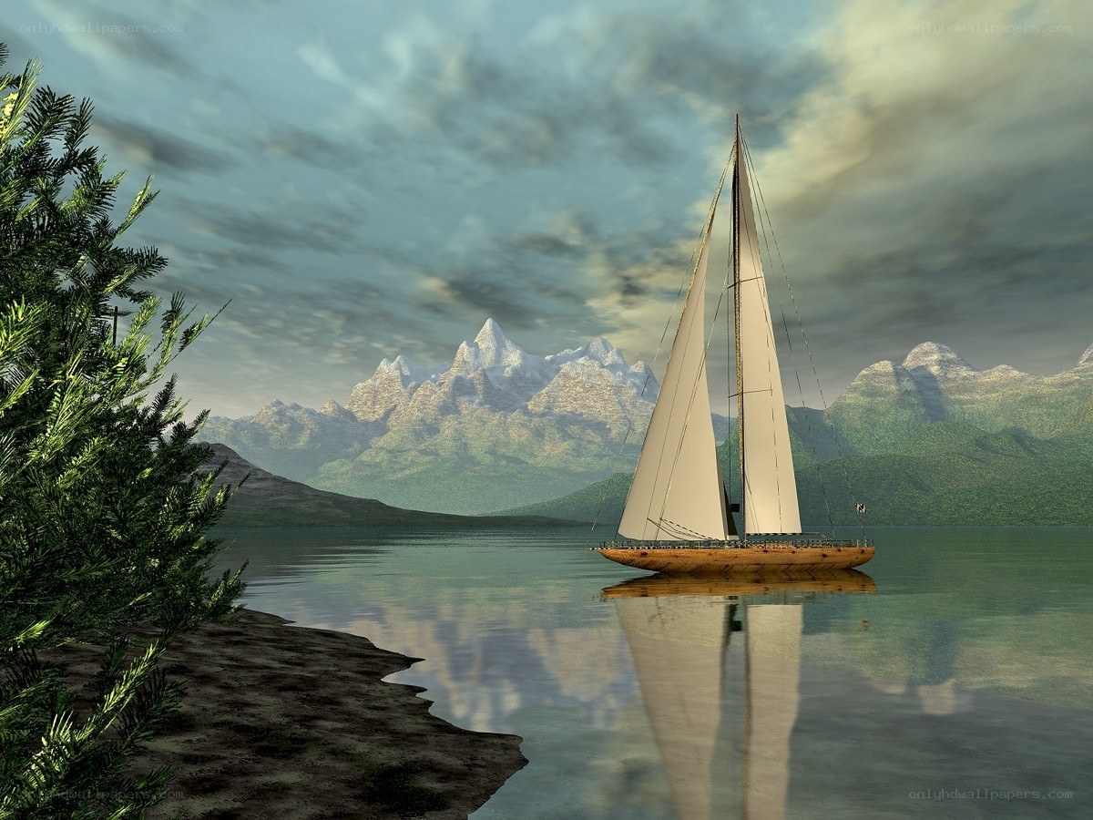 Sailboat on a mountain lake