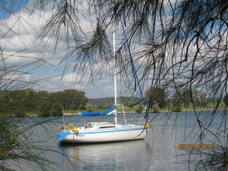 Sailboat on a River — Blue, Serene