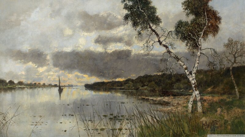 Sailboat on a River — Gray