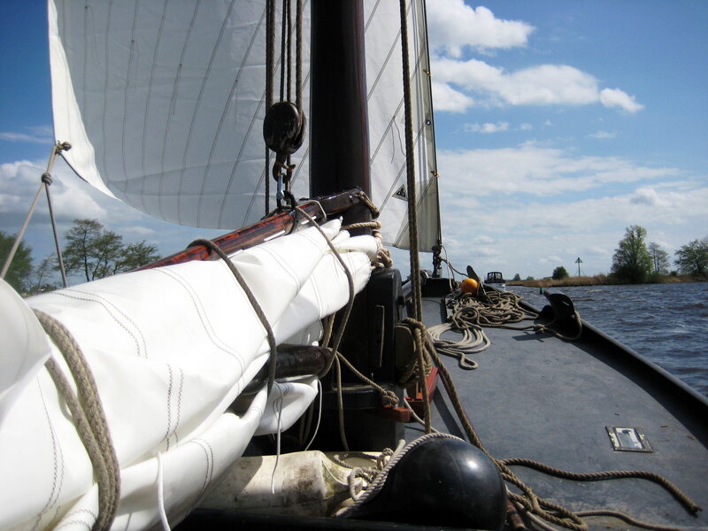 Sailboat on a River — White