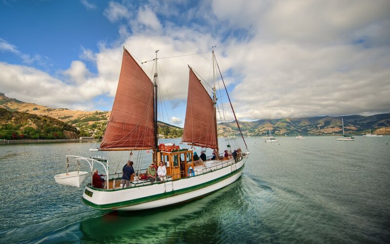Sailboat on a scenic bay