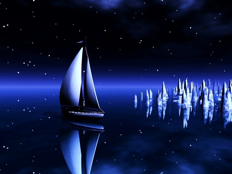 Sailboat on a starry night sea