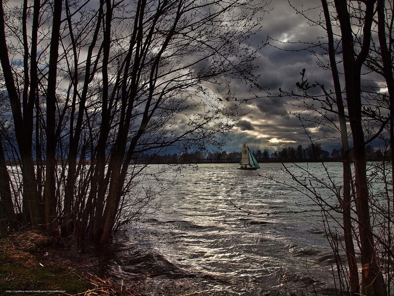 Sailboat on a stormy lake