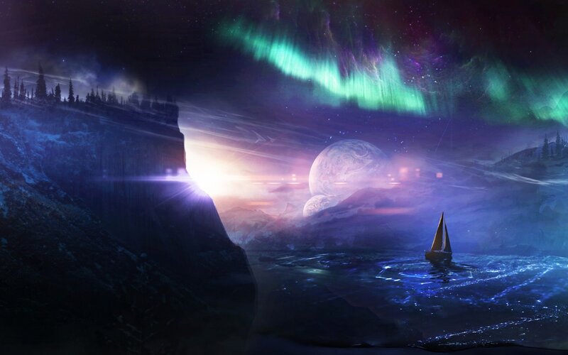 Sailboat on Alien Planet — Purple, Dramatic
