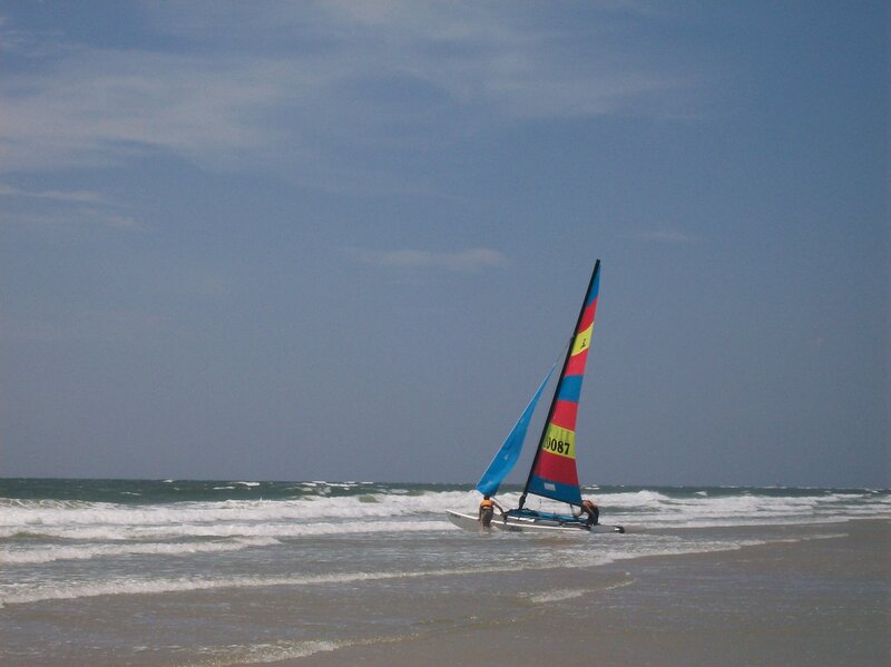 Sailboat on Beach — Blue, Calm