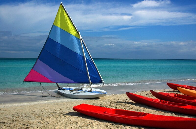 Sailboat on Beach — Blue, Serene