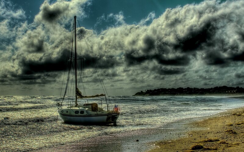 Sailboat on Beach — Blue