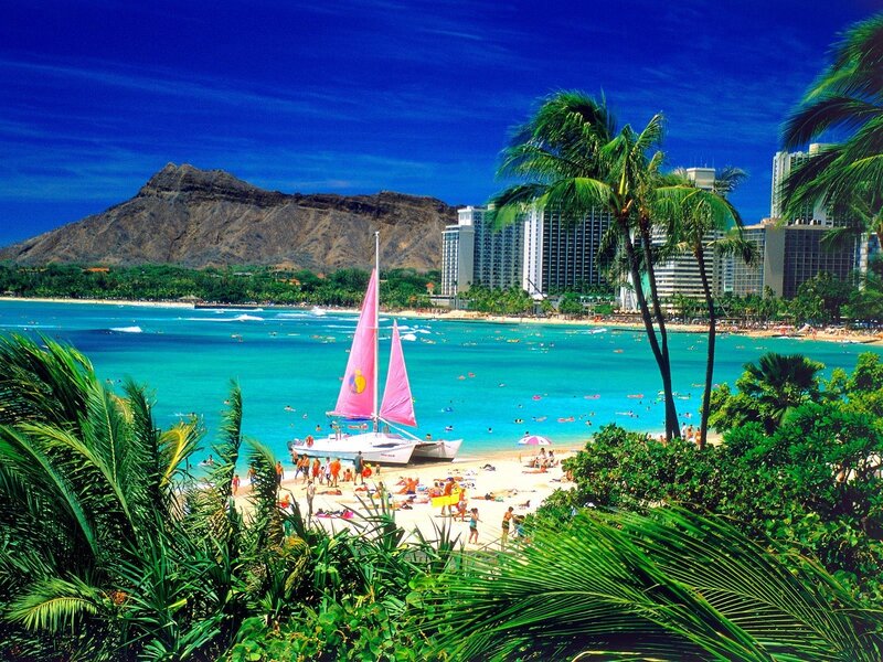 Sailboat on Beach — Blue, Tropical, Afternoon