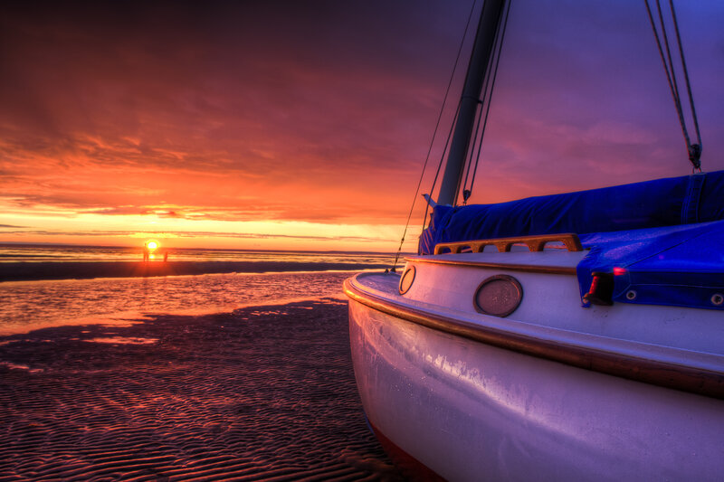Sailboat on Beach — Orange, Dramatic