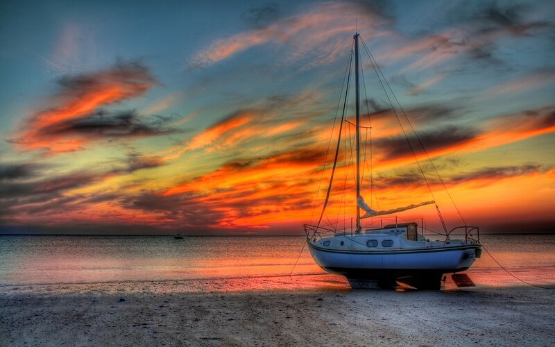 Sailboat on Beach — Orange