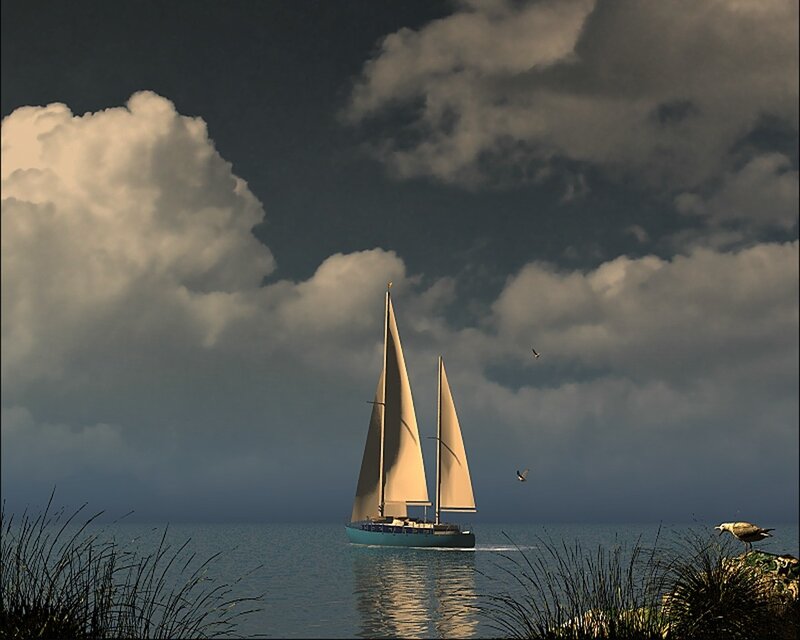 Sailboat on calm sea