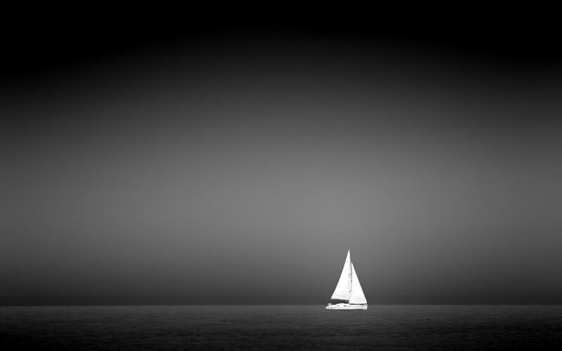 Sailboat on Calm Sea — Black