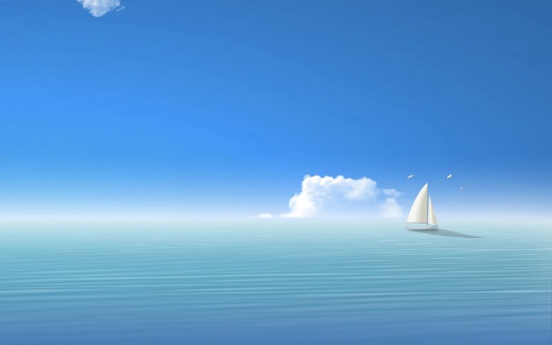 Sailboat on Calm Sea — Blue, Serene, Afternoon, Digital Art, Cloud