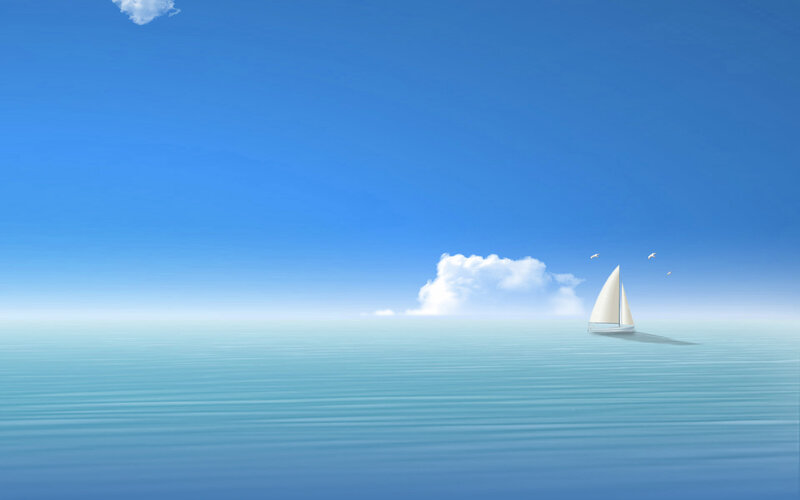 Sailboat on Calm Sea — Blue, Serene, Afternoon, Digital Art, Clouds