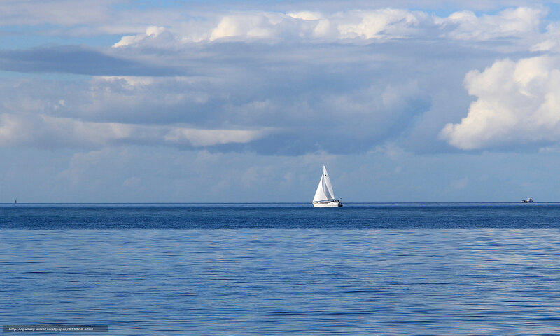 Sailboat on Calm Sea — Blue, Serene, Afternoon, Photograph, Clouds