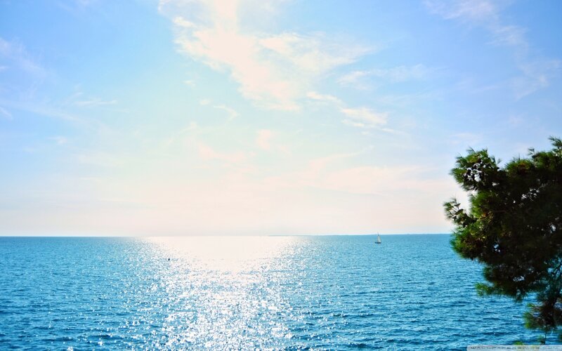 Sailboat on Calm Sea — Blue, Serene, Afternoon, Photograph