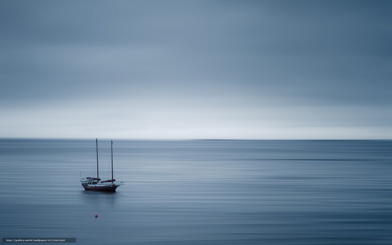 Sailboat on Calm Sea — Blue, Serene, Morning, Photograph