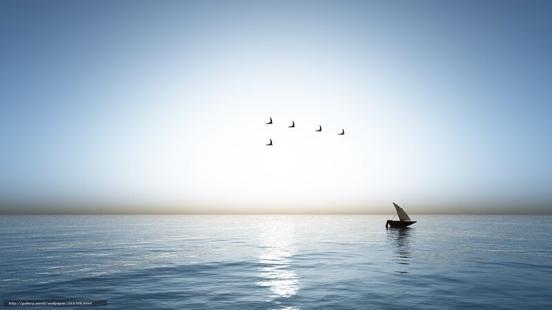 Sailboat on Calm Sea — Blue, Serene, Sunset, 3d Render