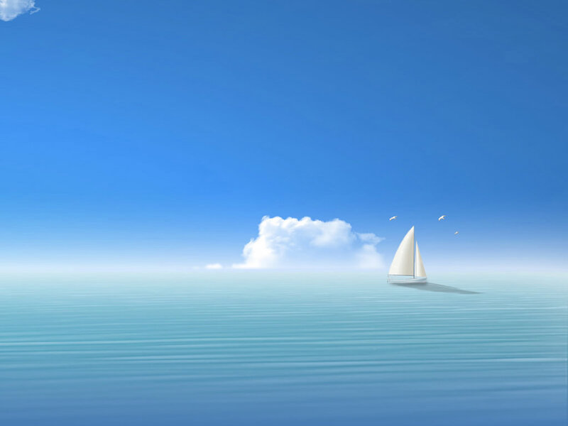 Sailboat on Calm Sea — Blue, Serene