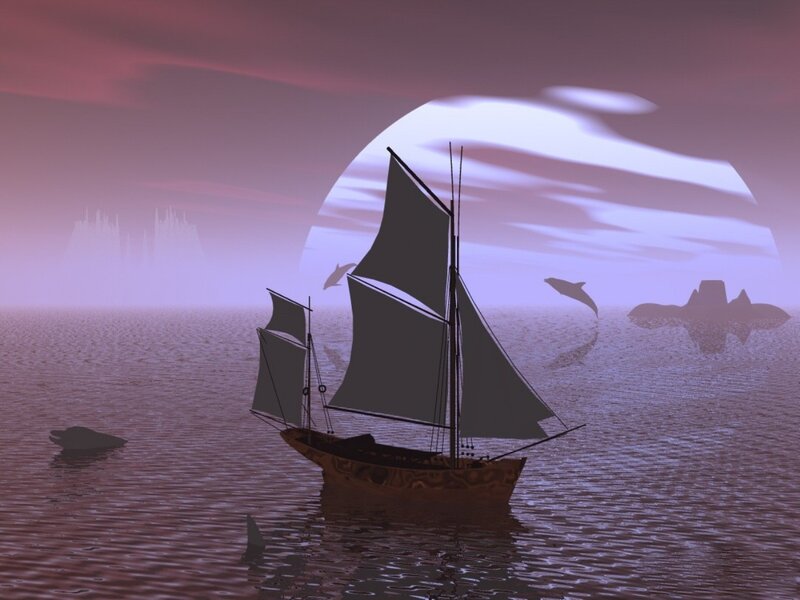 Sailboat on Calm Sea — Purple