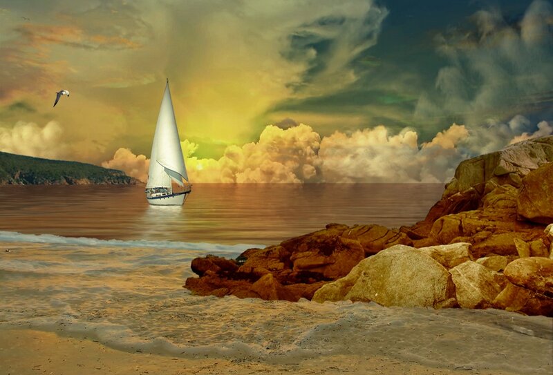 Sailboat on Calm Sea — Yellow