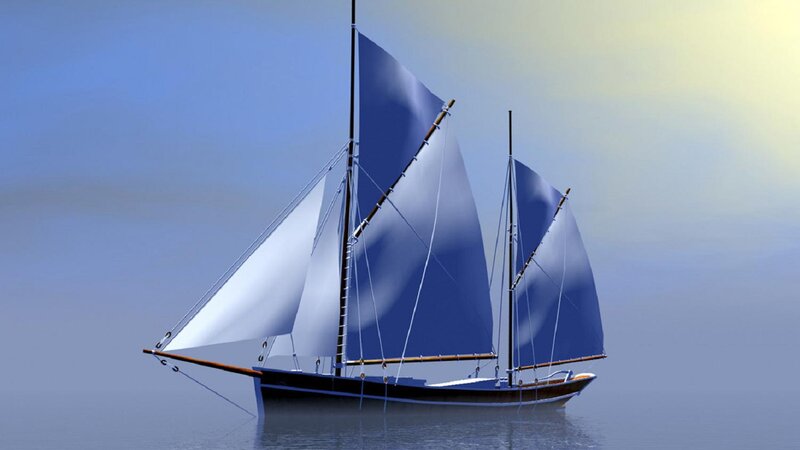 Sailboat on Calm Water — Blue, Serene, Afternoon, 3d Render, Sails