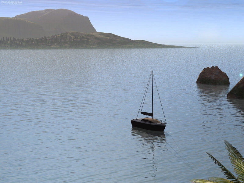 Sailboat on Calm Water — Blue, Serene, Afternoon, 3d Render