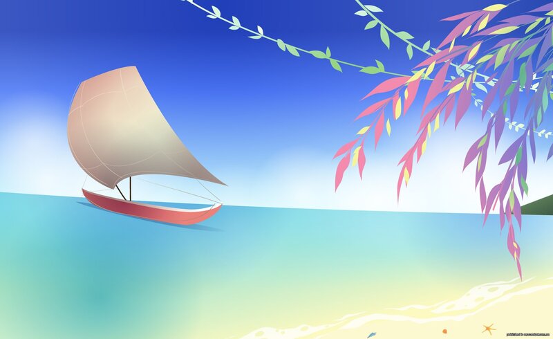 Sailboat on Calm Water — Blue, Serene, Afternoon, Digital Art
