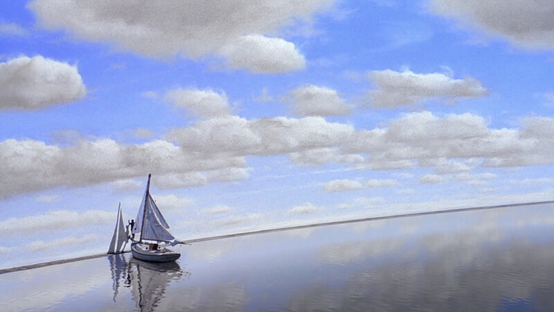 Sailboat on Calm Water — Blue, Serene, Afternoon, Painting