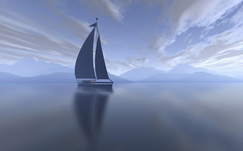 Sailboat on Calm Water — Blue, Serene, Morning, 3d Render