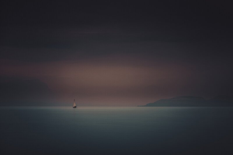 Sailboat on Calm Water — Dark Blue