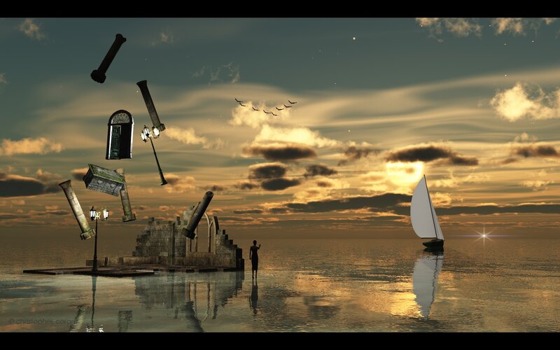 Sailboat on Calm Water — Gold