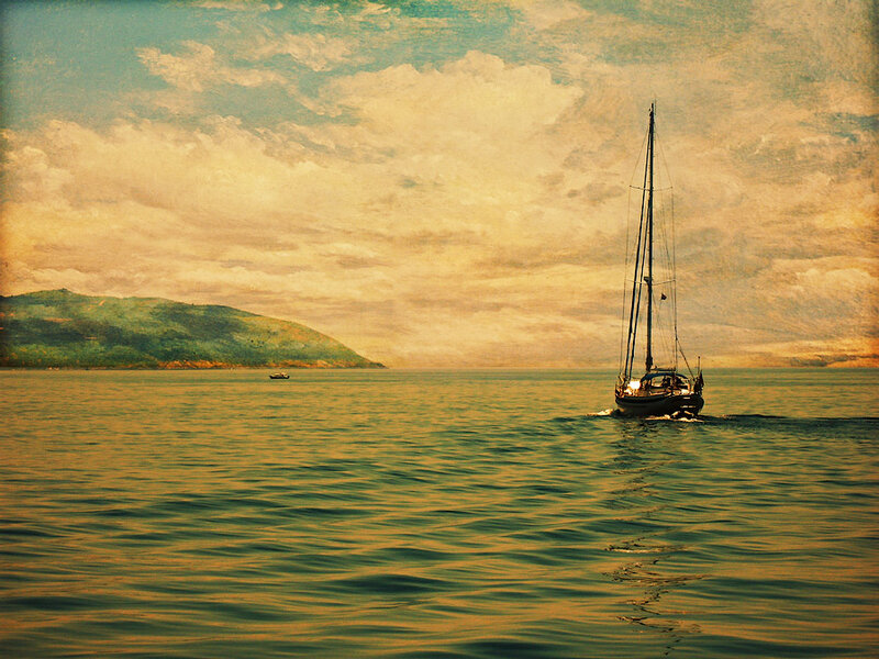 Sailboat on Calm Water — Green