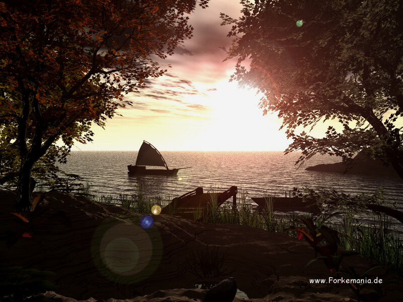 Sailboat on Calm Water — Orange, Serene, Sunset, 3d Render