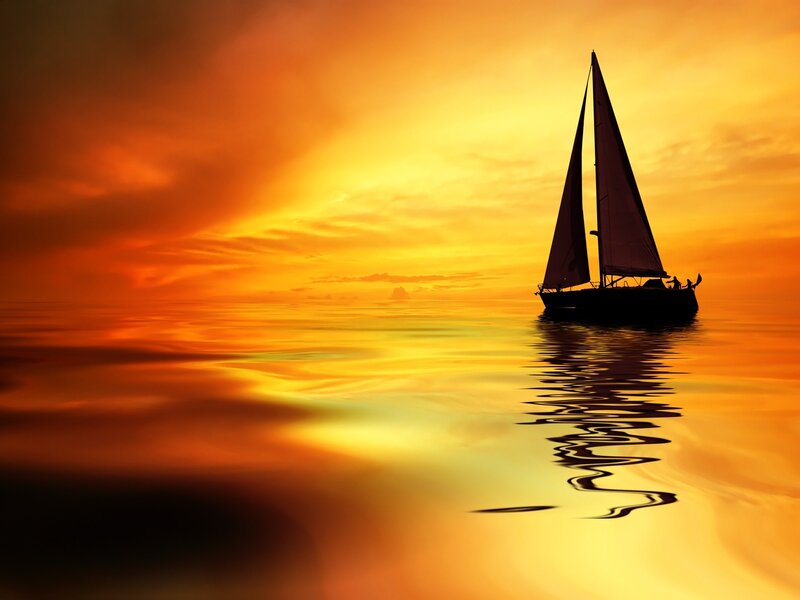 Sailboat on Calm Water — Orange