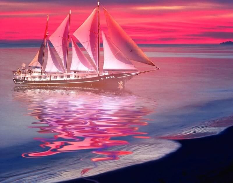 Sailboat on Calm Water — Pink